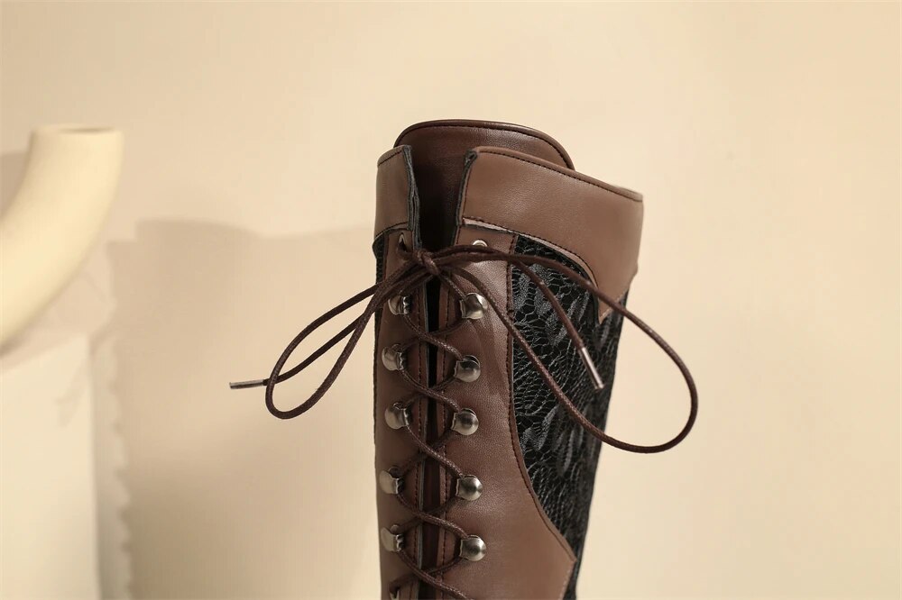 come4buy.com-Mid-Calf Boots Pointed Toe Pou Fi