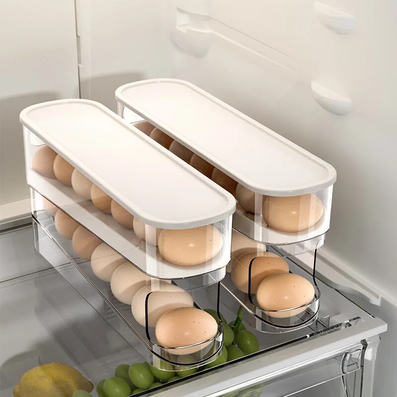 come4buy.com-Egg Storage Box Automatic Scrolling Egg Holder