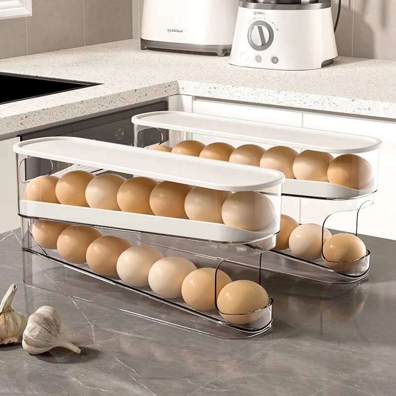 come4buy.com-Egg Storage Box Automatic Scrolling Egg Holder