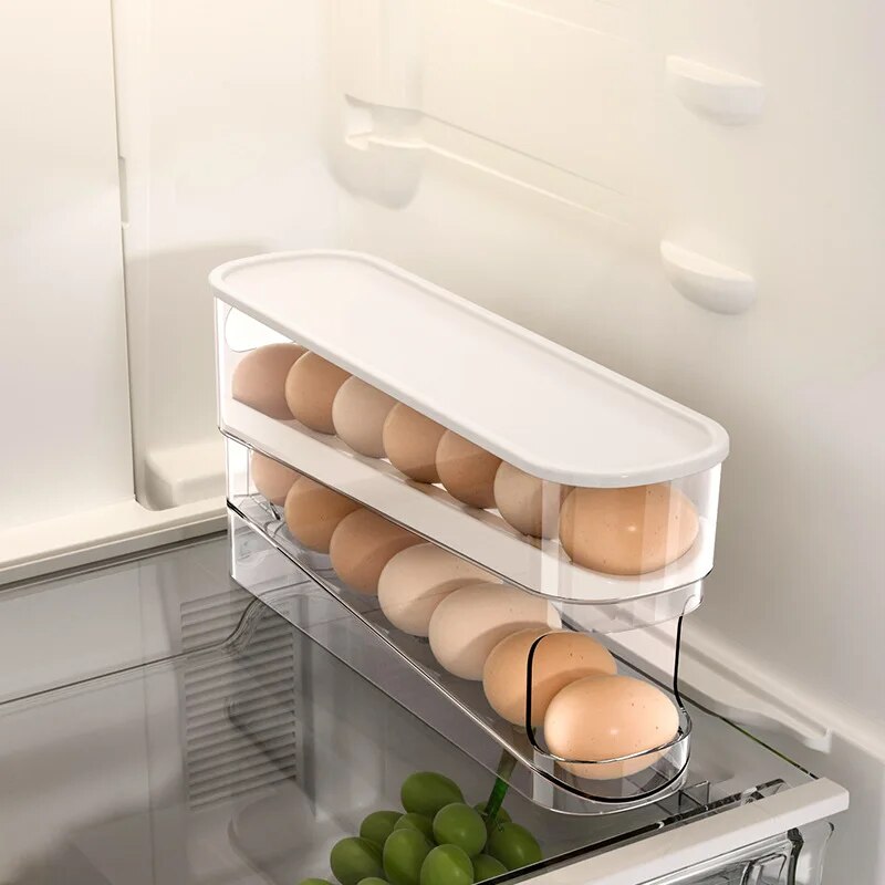 come4buy.com-Caja de almacenamiento para huevos Soporte para huevos con desplazamiento automático