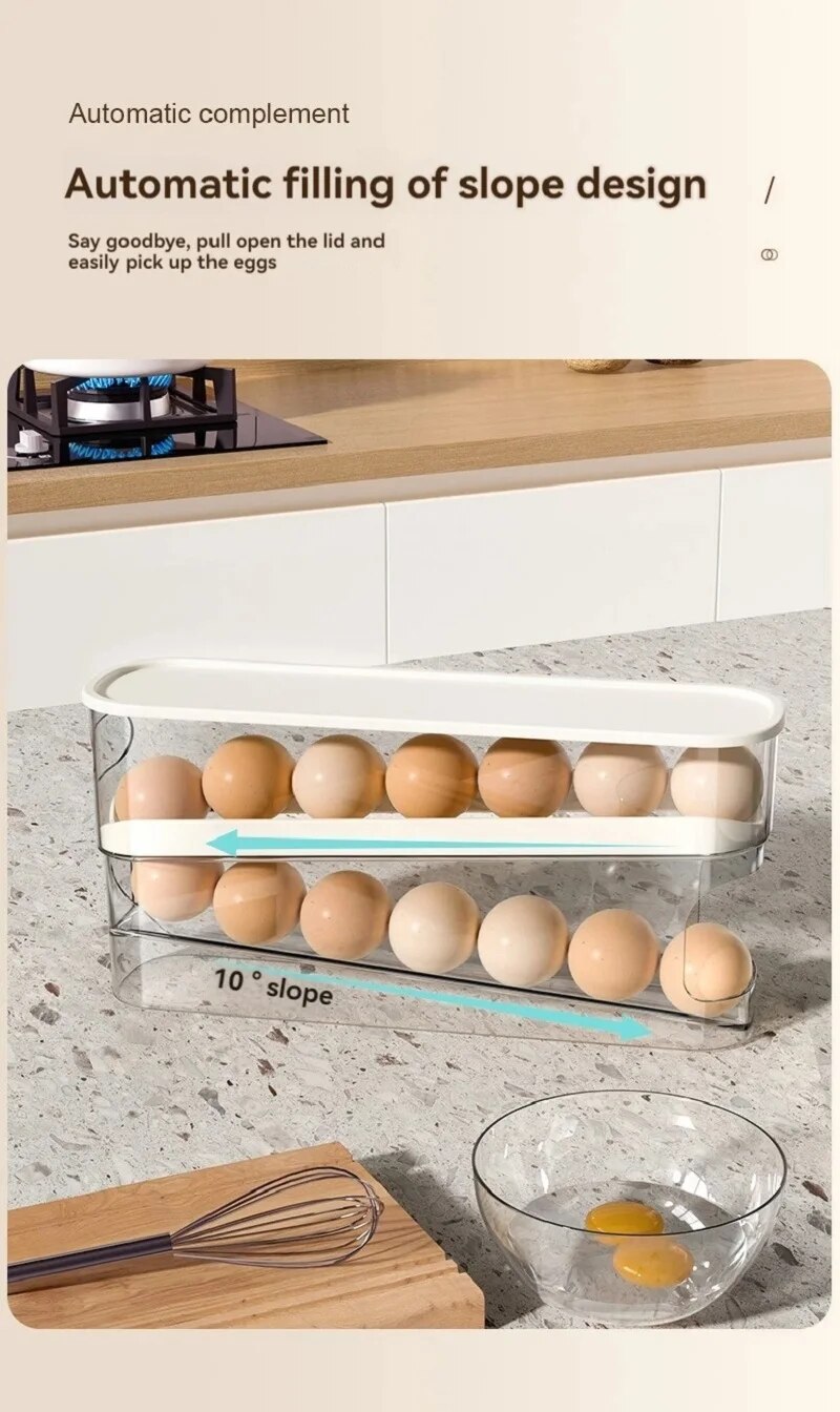 come4buy.com-Caja de almacenamiento para huevos Soporte para huevos con desplazamiento automático