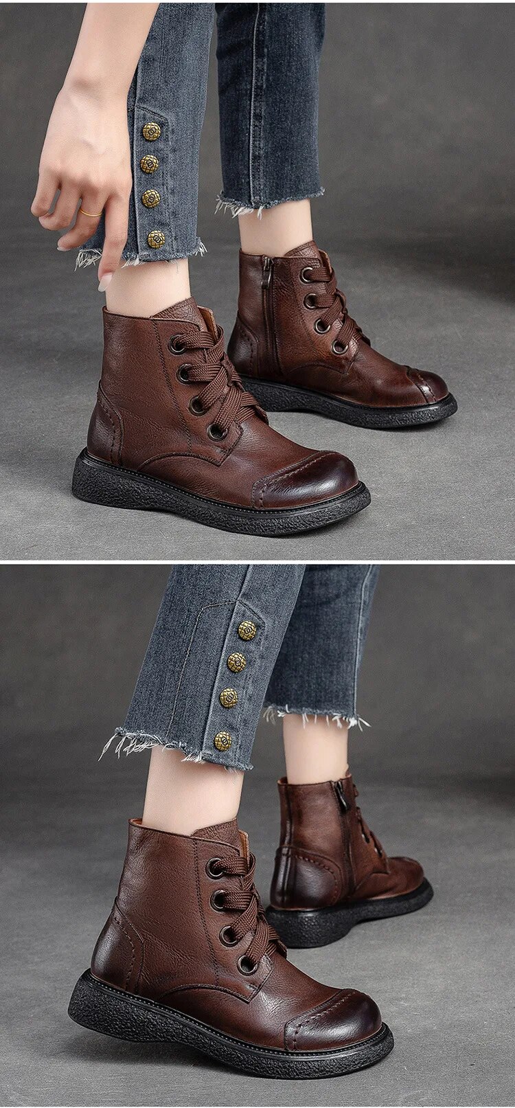 come4buy.com-Hnědé kožené kotníkové boty pro ženy