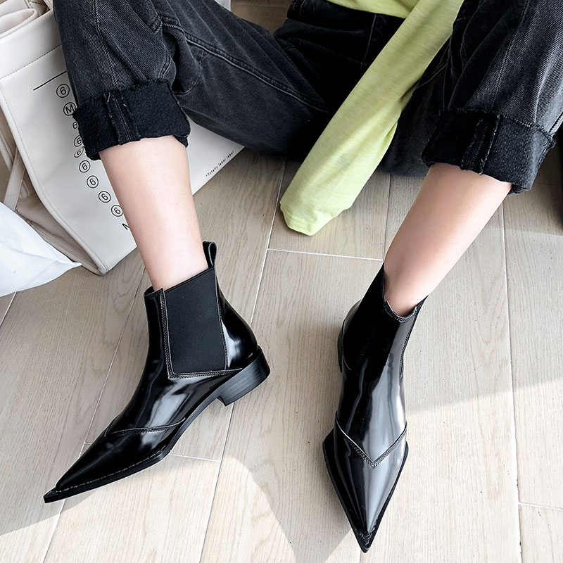 come4buy.com-Black Ankle Boots Low Heel Women