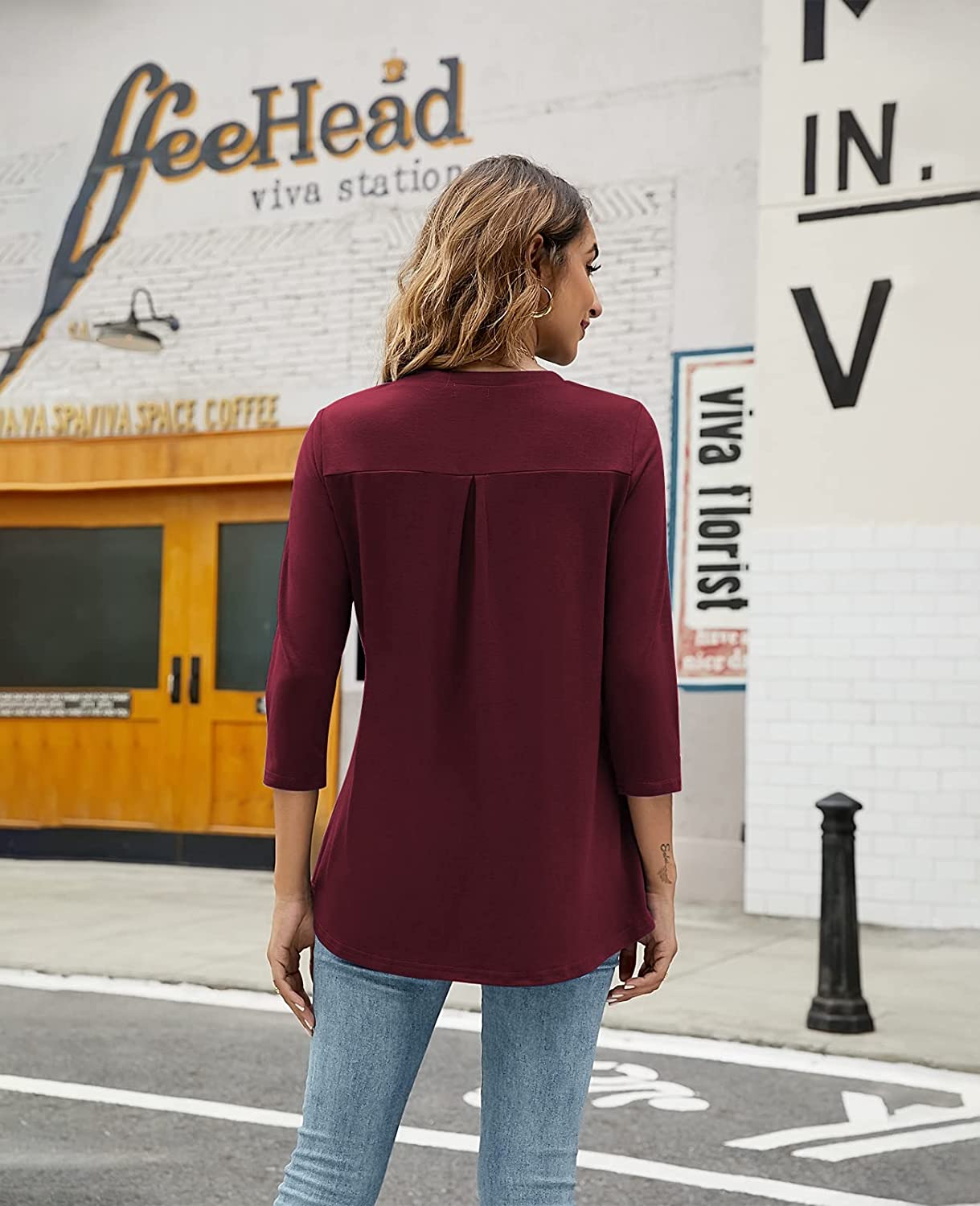 Come4Buy-eShop come4buy.com-Women T-shirt V Neck 3/4 Sleeve Tops Blouse