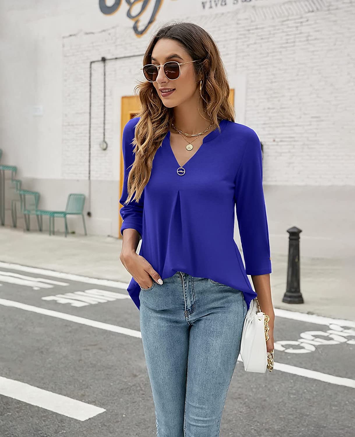 Come4Buy-eShop come4buy.com-Women T-shirt V Neck 3/4 Sleeve Tops Blouse