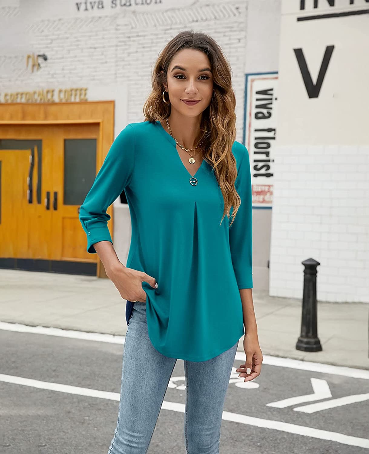 Come4Buy-eShop come4buy.com-Women T-shirt V Neck 3/4 Sleeve Tops Blouse