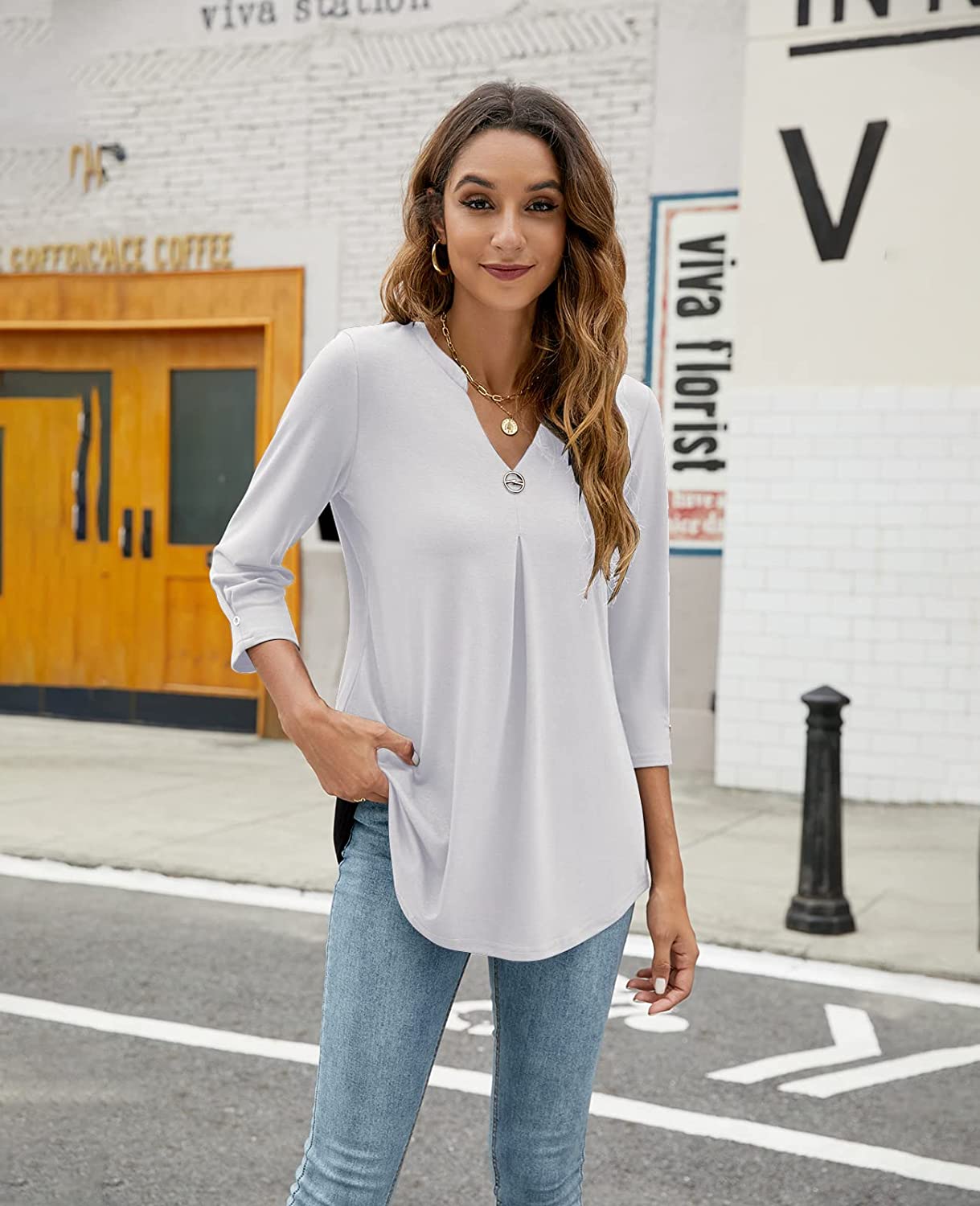 Come4Buy-eShop come4buy.com-Women T-shirt V Neck 3/4 Sleeve Tops Blouse