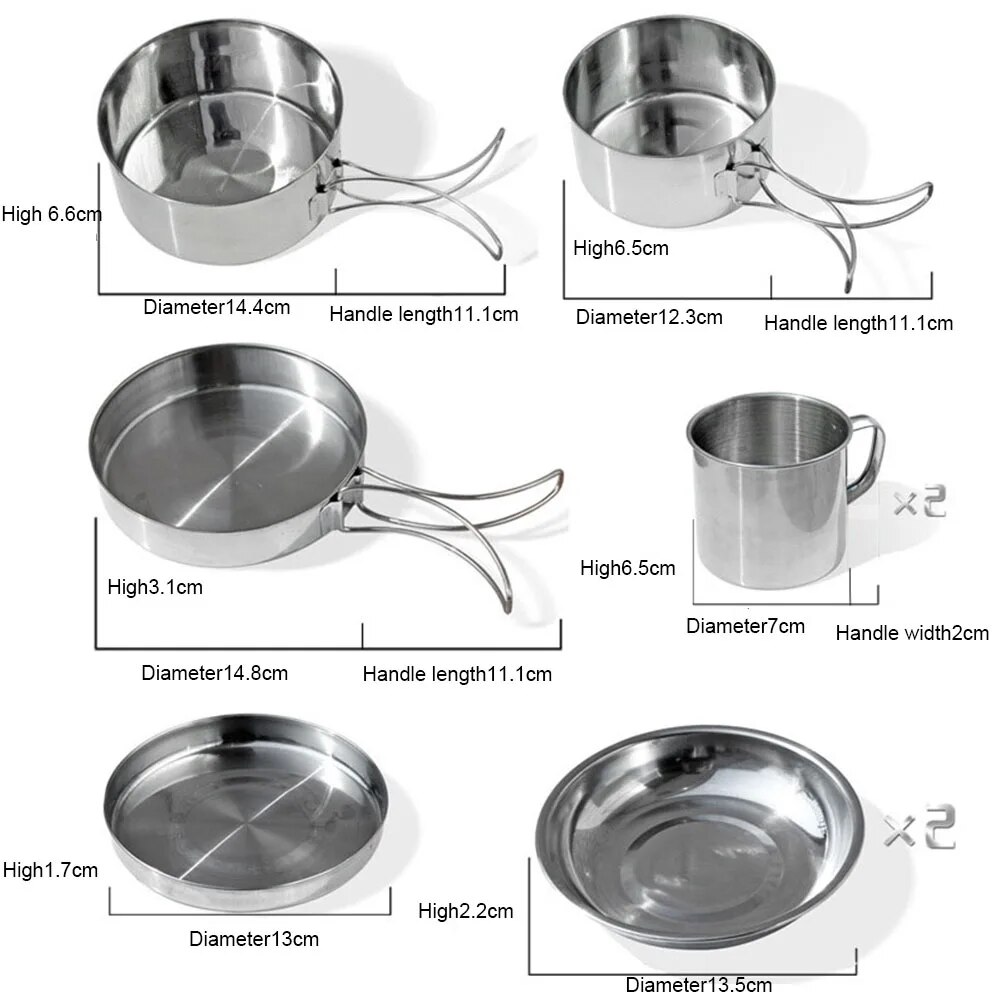 Household-Kingdom hk123mart.com-Ultra-light Stainless Steel Outdoor Picnic Pot Pan Kit