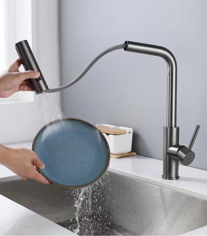 Household-Kingdom hk123mart.com-3-Mode Handle Pull Stainless Steel Kitchen Faucets